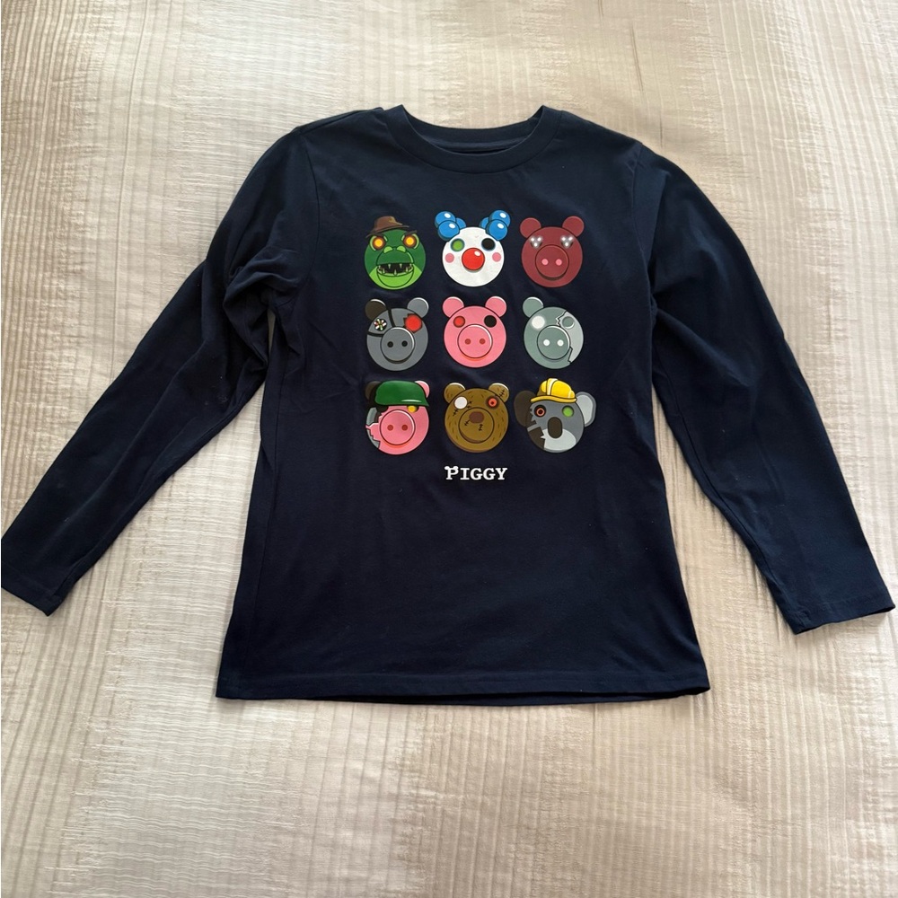 MAD Engine Navy Long-Sleeve Tee with Colorful Piggy Faces